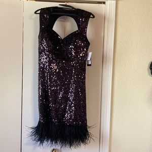 Guess NWT deep purple sequin feather dress great gatsby style